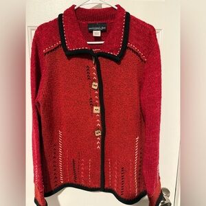 Monterey Bay Clothing Company Red Black Cardigan Sweater Women’s Size Large